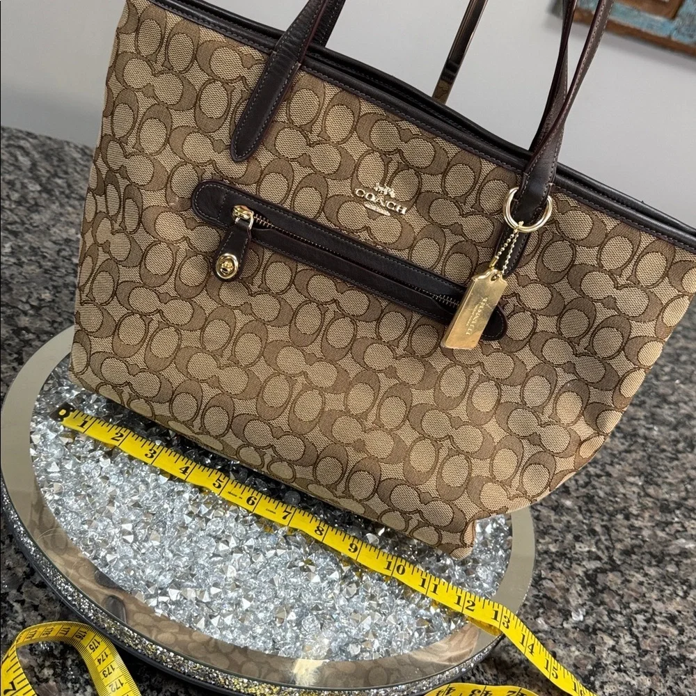 Coach Brown Signature Canvas Tote with Dark Brown Trim EUC